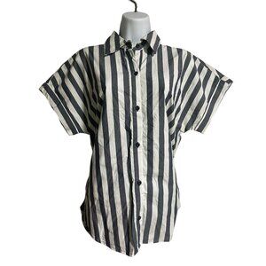 Kensie Jeans Navy Stripe Button-  Short Sleeve Shirt Womens Size XS 100% Cotton